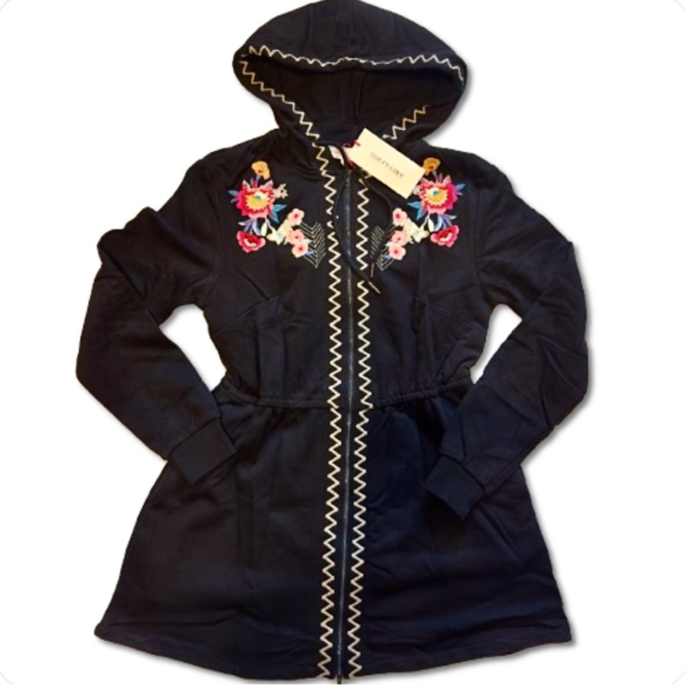 SOLITAIRE Embroidered Black Hooded Jacket Size Small — Brand New with tags
